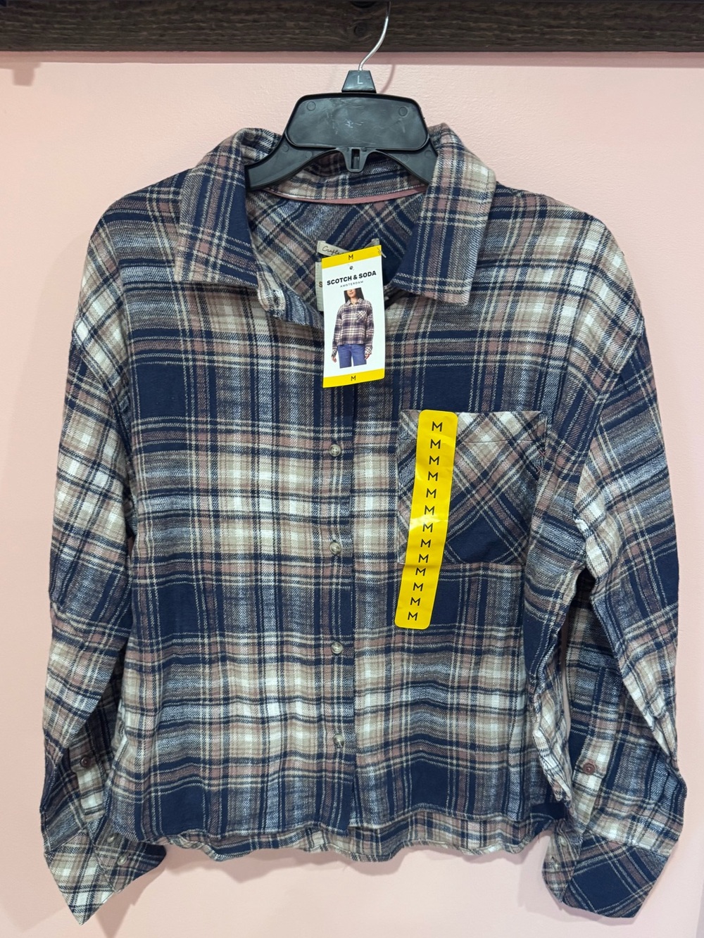 Scotch & Soda Navy and Cream Plaid Button-Down Shirt
